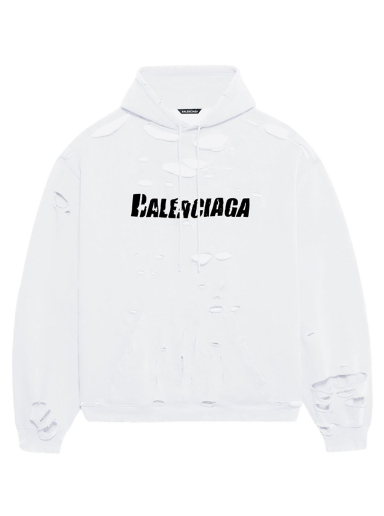 Mikina Balenciaga Caps Destroyed Oversize Fit Hoodie Biela | 659403TKVB69040