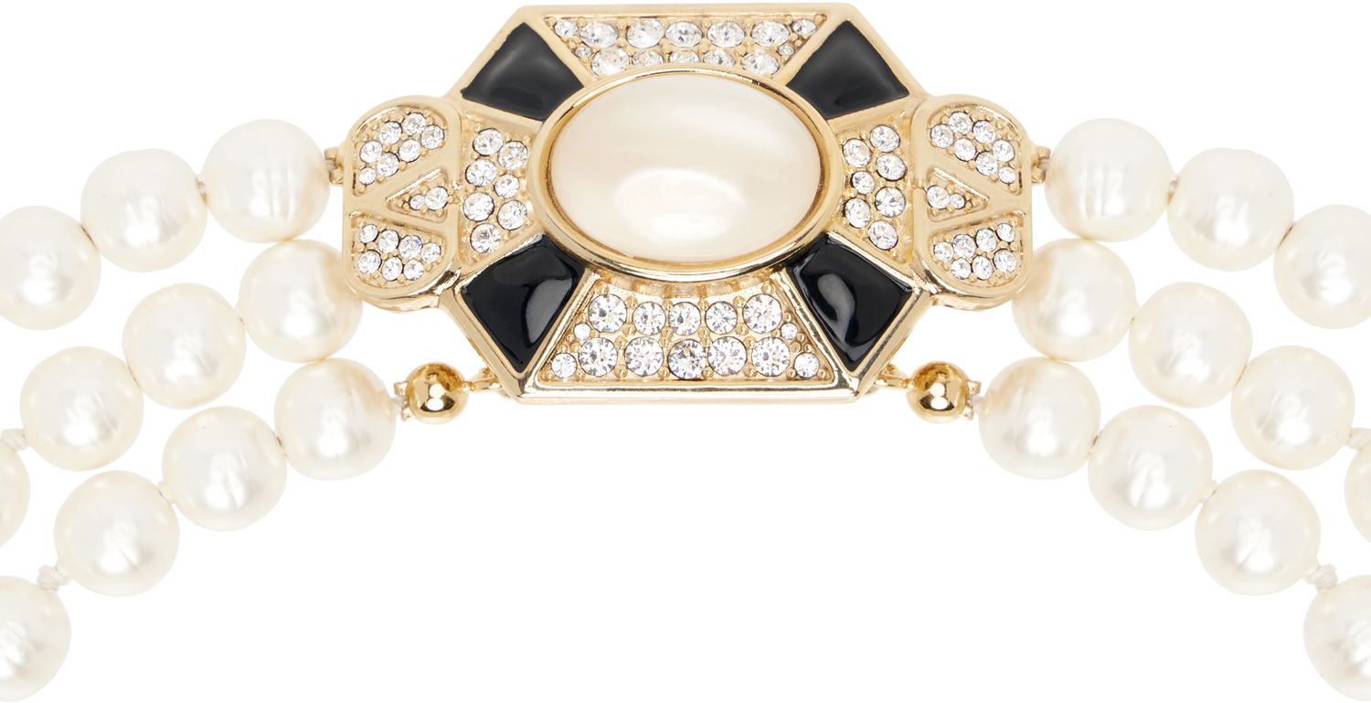 Náhrdelník Valentino Valentino Garavani Triple Strand Pearl Necklace with Gold-Tone and Mother-of-Pearl Clasp Metalická | 6W2J0Y28NBS, 1