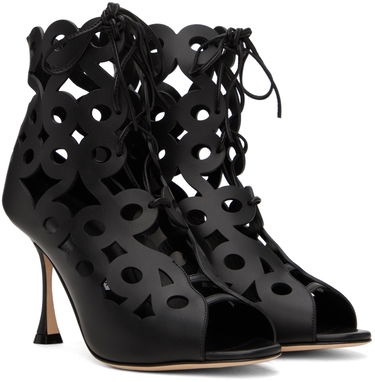 Oblečenie Manolo Blahnik Manolo Blahnik Taralo Cutout Leather Lace-Up Boots Čierna | 223-1415, 3
