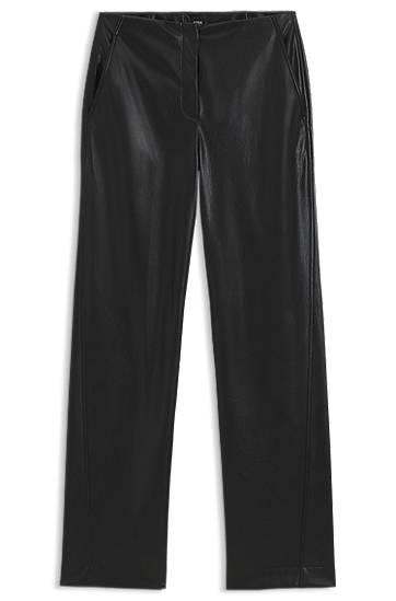 Nohavice BOSS Faux Leather Straight-Leg Trousers Čierna | 50549241