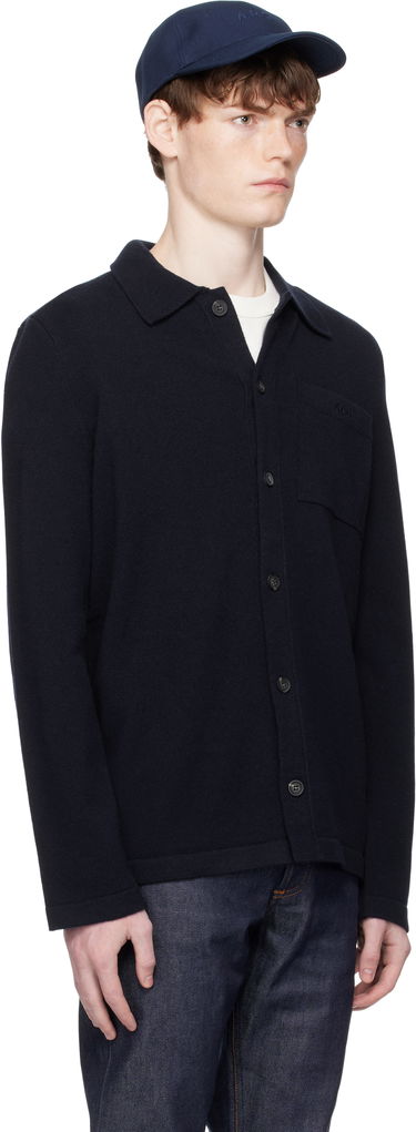 Sveter A.P.C. Matti Collared Button-Front Knit Cardigan with Chest Pocket Navy | WOASB-M03237, 1