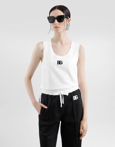 Tielko Dolce & Gabbana Dolce & Gabbana Oversize Jersey Tank Top with DG Logo Embroidery Biela | F8M64ZGDCYDW0800, 3