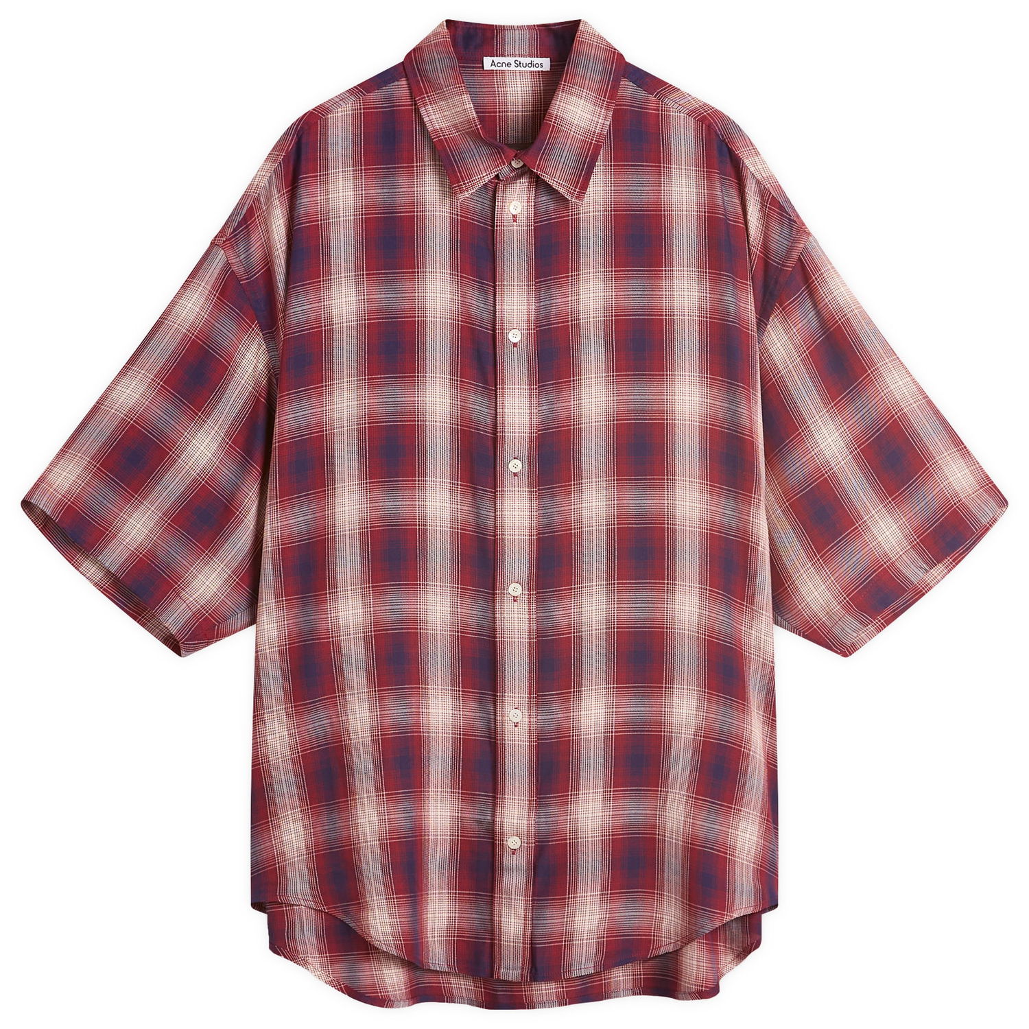 Košeľa Acne Studios Short Sleeve Plaid Check Shirt, Size Large Červená | CB0116-ALU, 0