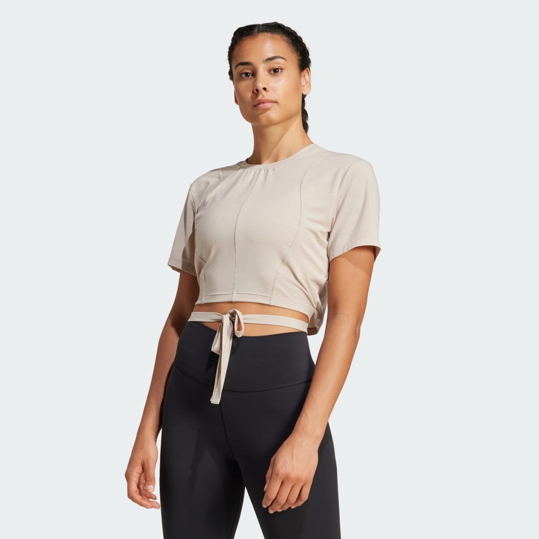 Crop Top adidas Performance Yoga Tie Studio Crop Top Béžová | IX0467, 0