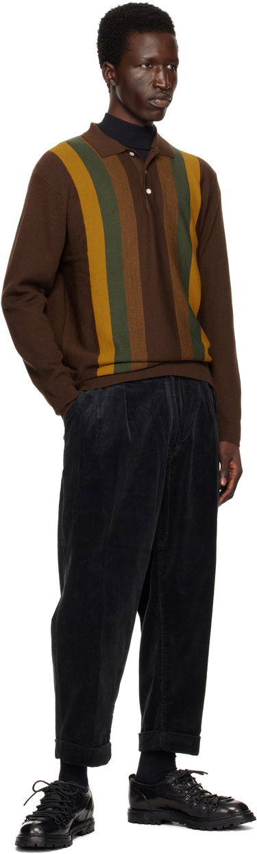 Sveter BEAMS BEAMS PLUS Knit Striped Polo Shirt Hnedá | 38120027156, 3