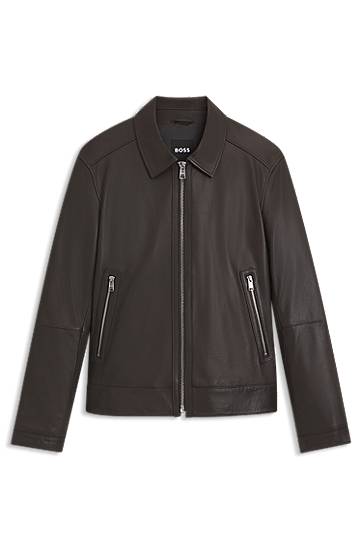 Bunda BOSS Regular-Fit Leather Jacket with Zip Closure Hnedá | 50543214, 0