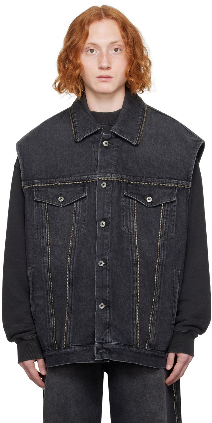 Vesta Off-White Gray Zip Denim Vest Čierna | OMYR001F23DEN0020900, 0