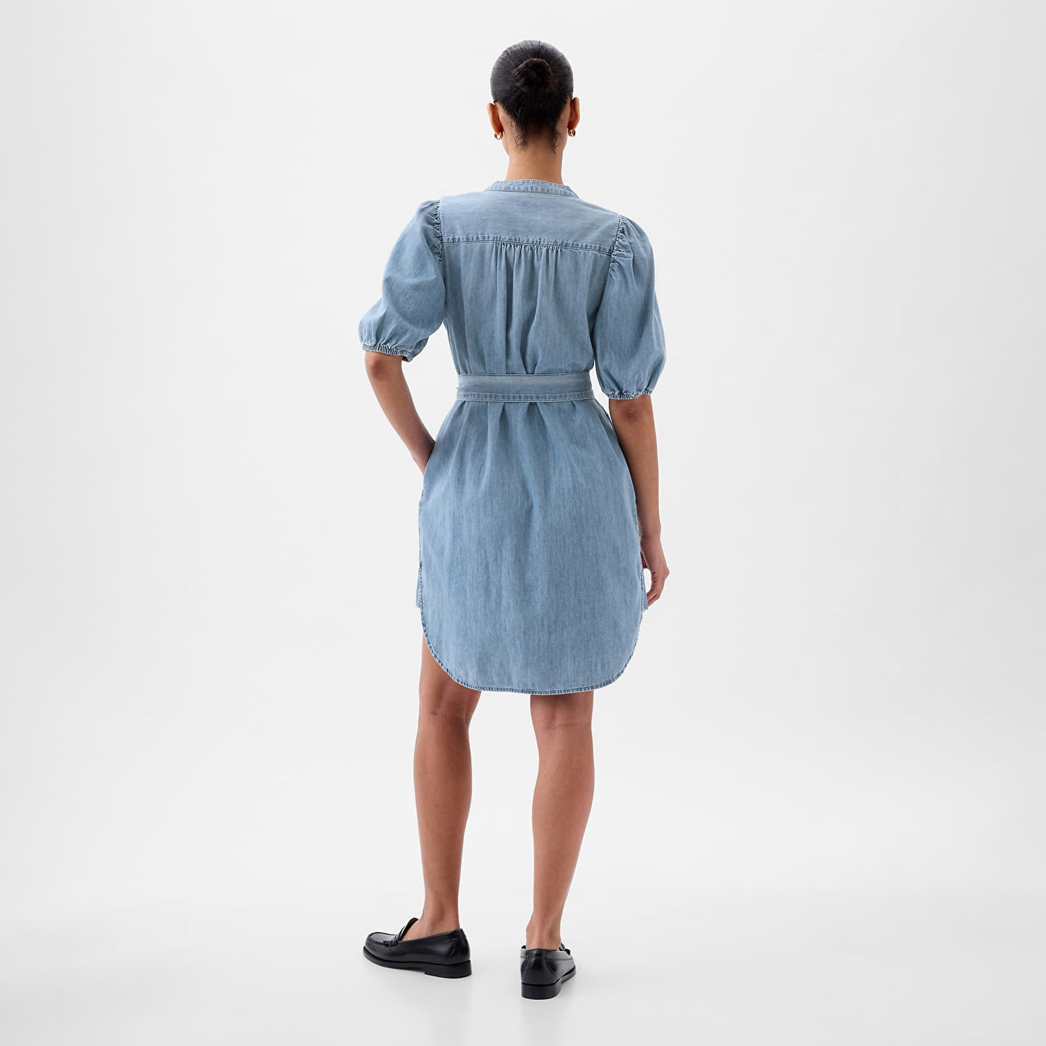 Šaty GAP Dresses Shortsleeve Puff Sleeve Denim Shirtdress Light Wash Indigo 118 Modrá | 855096-00, 1