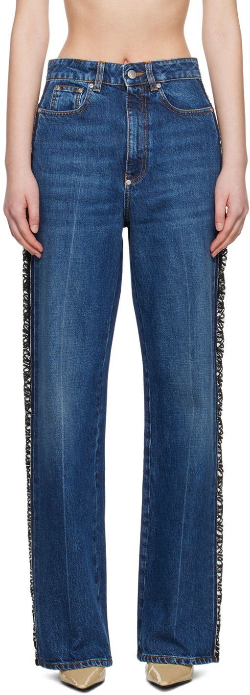 Stella McCartney Lace High-Rise Straight Leg Jeans
