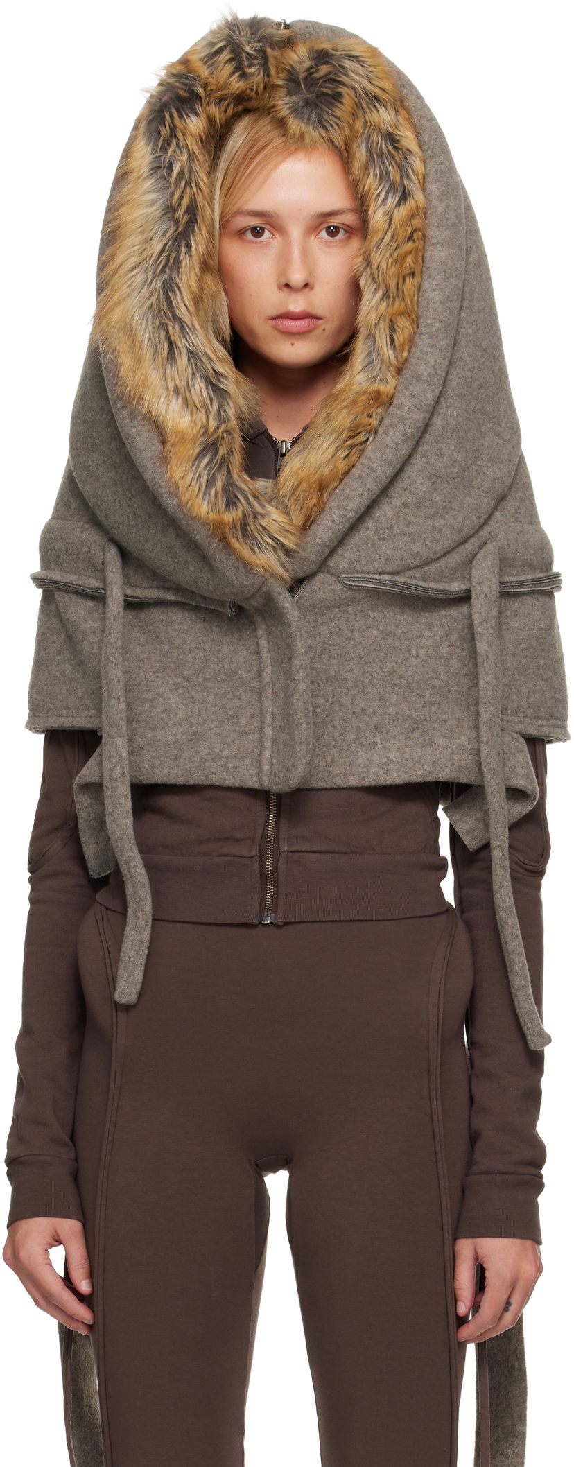 Kabáty Ottolinger Ottolinger Super Furry Hooded Cape Šedá | 129-903328-01