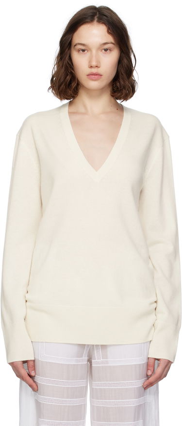 Sveter TOTEME TOTEME Cashmere V-Neck Knit Sweater Biela | 252-WRT0521-YA0016, 0