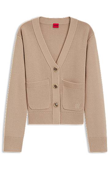 Sveter BOSS Embroidered Logo Wool-Blend Cardigan Béžová | 50545141