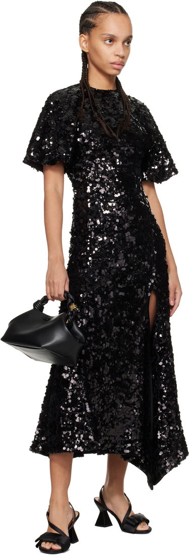 Šaty GANNI GANNI Velvet Sequin Maxi Dress Čierna | T4044, 3