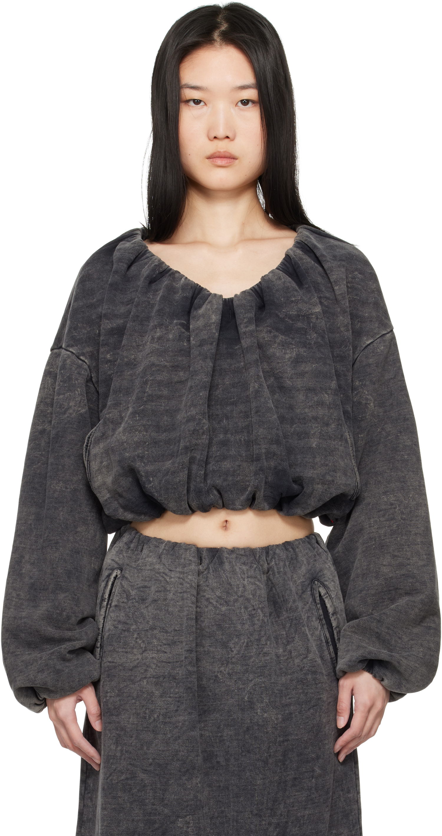 Mikina Diesel Cropped Gathered Sweatshirt Čierna | A17074 0EGBV, 0