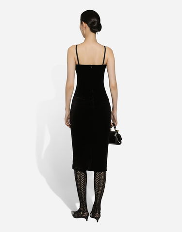 Šaty Dolce & Gabbana Velvet Calf-length Corset Dress Čierna | F6IAITFUWD6N0000, 2