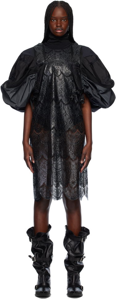 Šaty Junya Watanabe Junya Watanabe Scalloped Lace & Nylon Ripstop Midi Dress Čierna | JO-O023-051-1, 0