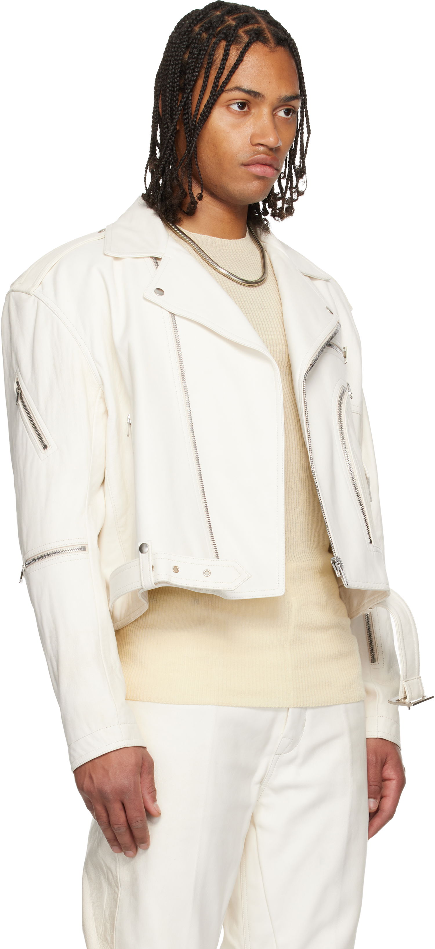 Bunda Rick Owens Concordians Cropped Jumbo Bauhaus Stooges Leather Jacket Biela | RU02E1770 LBH, 1