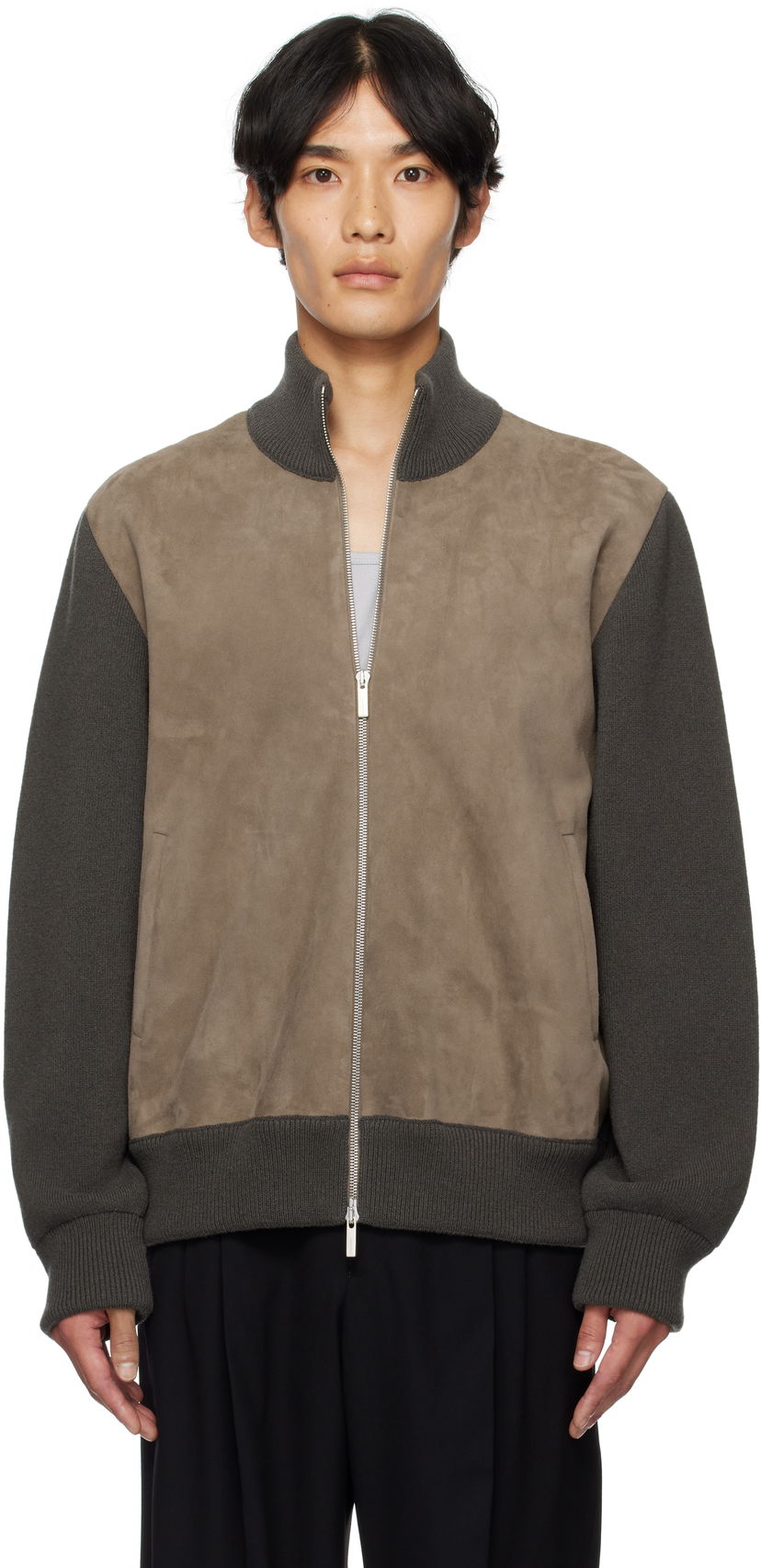 Bunda FERRAGAMO Ferragamo Suede and Knit Panel Jacket Šedá | 785964