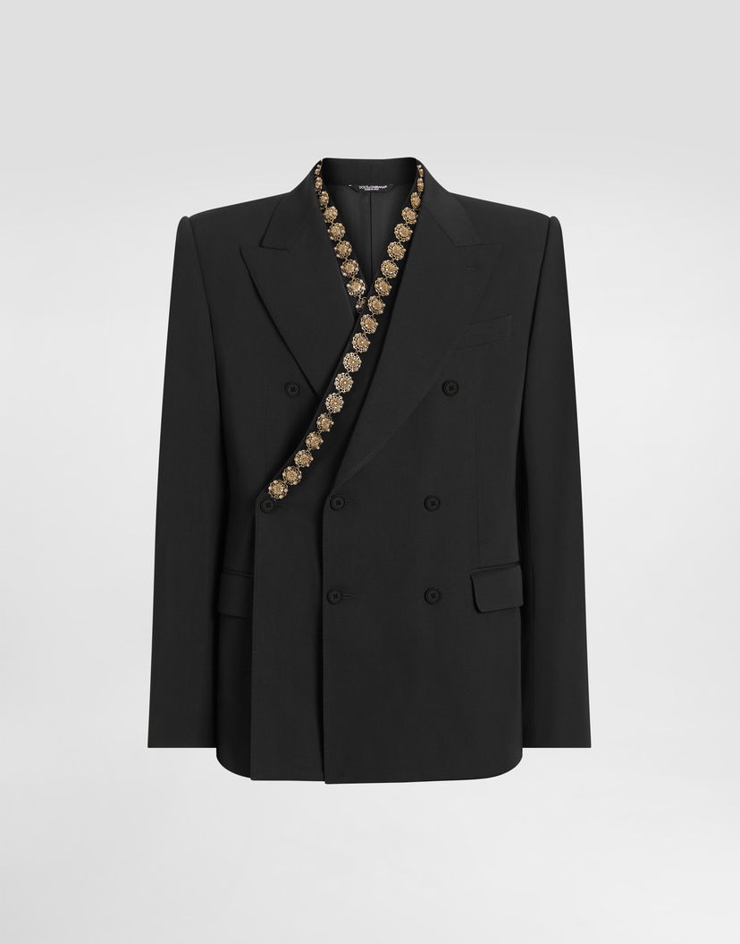 Bunda Dolce & Gabbana Dolce & Gabbana Double-breasted Sicilia Bistrecht Wool Canvas Jacket Čierna | G2VE2ZFUBGBN0352