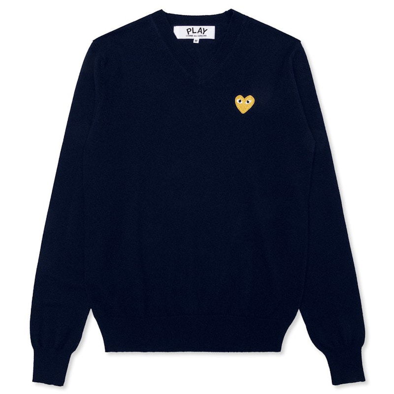 Sveter Comme des Garçons Play Gold Heart V-Neck Sweater Navy | AZ-N048-051-2