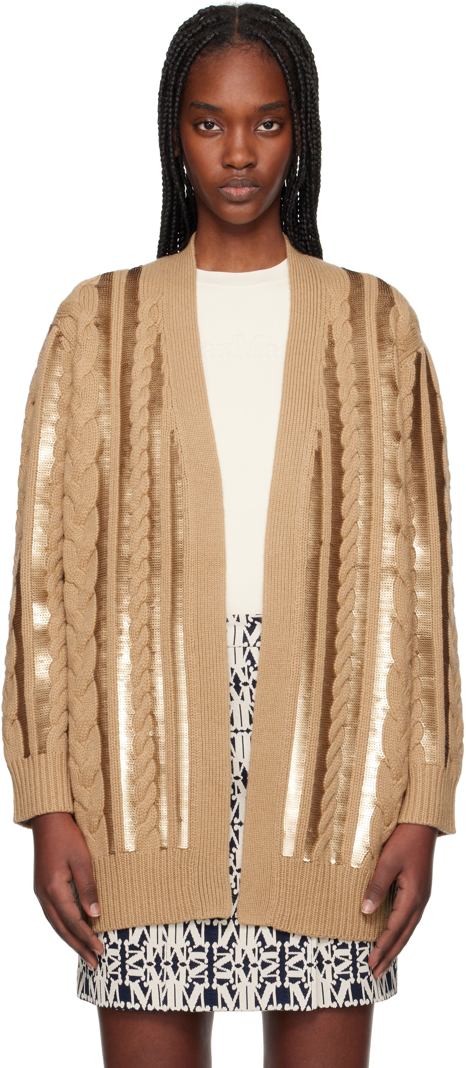 Sveter Max Mara Max Mara Cable Knit Sequin Cardigan Hnedá | 2511341011675, 0