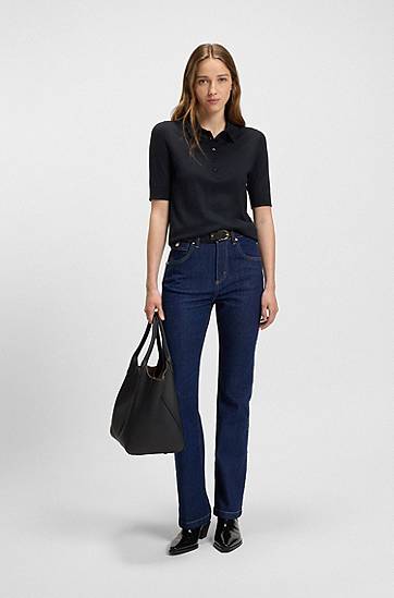 Sveter BOSS Virgin-Wool Polo Sweater with Moisture Management Navy | 50545015, 1