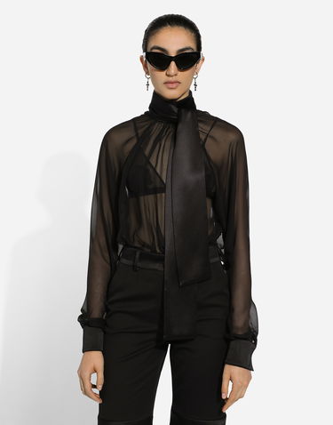 Košeľa Dolce & Gabbana Chiffon Pussy-bow Blouse Čierna | F7AA5TFU1ATN0000, 3