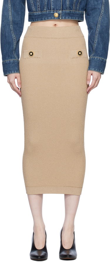 Sukňa Balmain Ribbed Knit Midi Skirt Béžová | EF1LD022KI10, 0