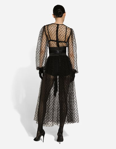 Šaty Dolce & Gabbana Dolce & Gabbana Calf-Length Mesh Dress with Belt Čierna | F6JOITILMBEN0000, 2