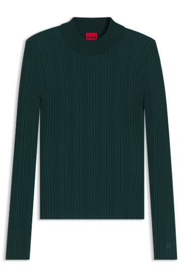 Sveter BOSS Ribbed sweater with mock neck Zelené | 50549762, 0