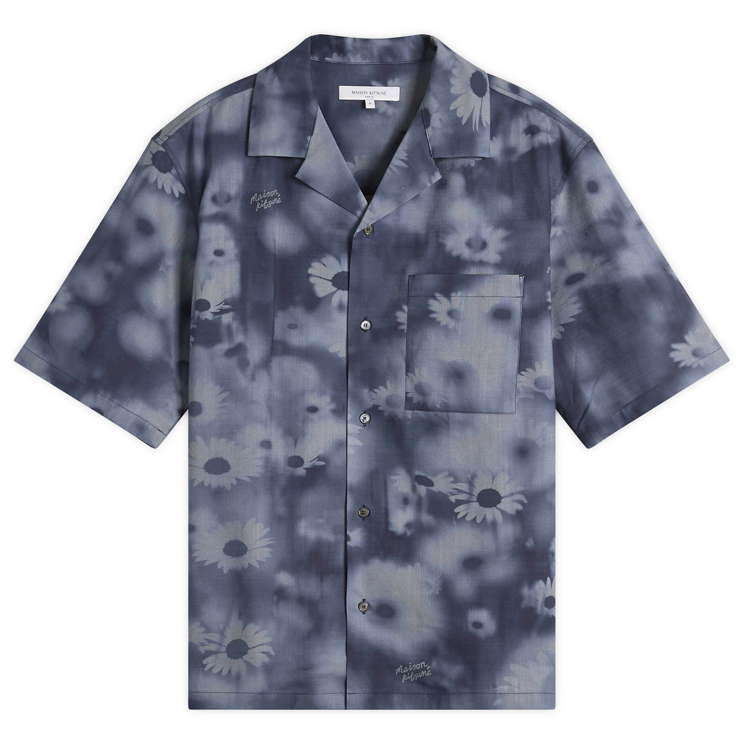 Košeľa MAISON KITSUNÉ Maison Kitsuné Photo Flower Resort Shirt, Size Large Modrá | OM00421WW9054-0227, 1
