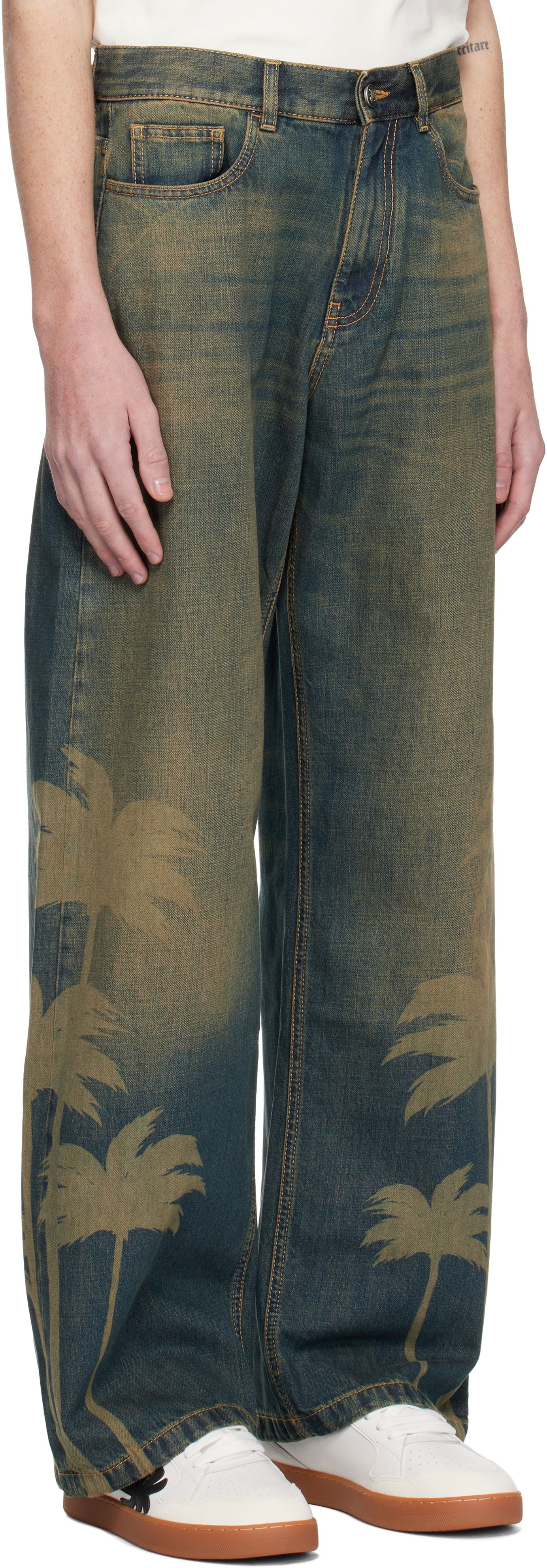 Džínsy Palm Angels Laser Palms Loose Jeans Modrá | PMYA049S25DEN0016009, 1