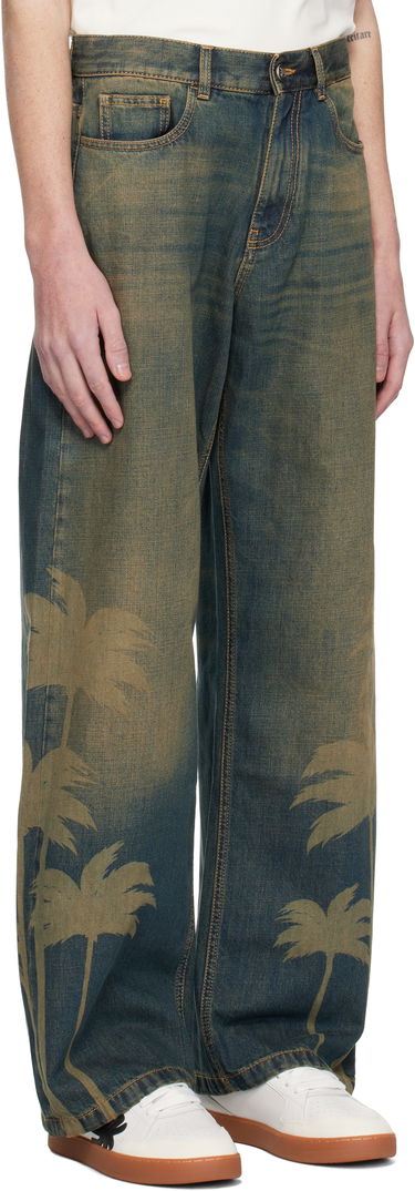 Džínsy Palm Angels Laser Palms Loose Jeans Modrá | PMYA049S25DEN0016009, 1