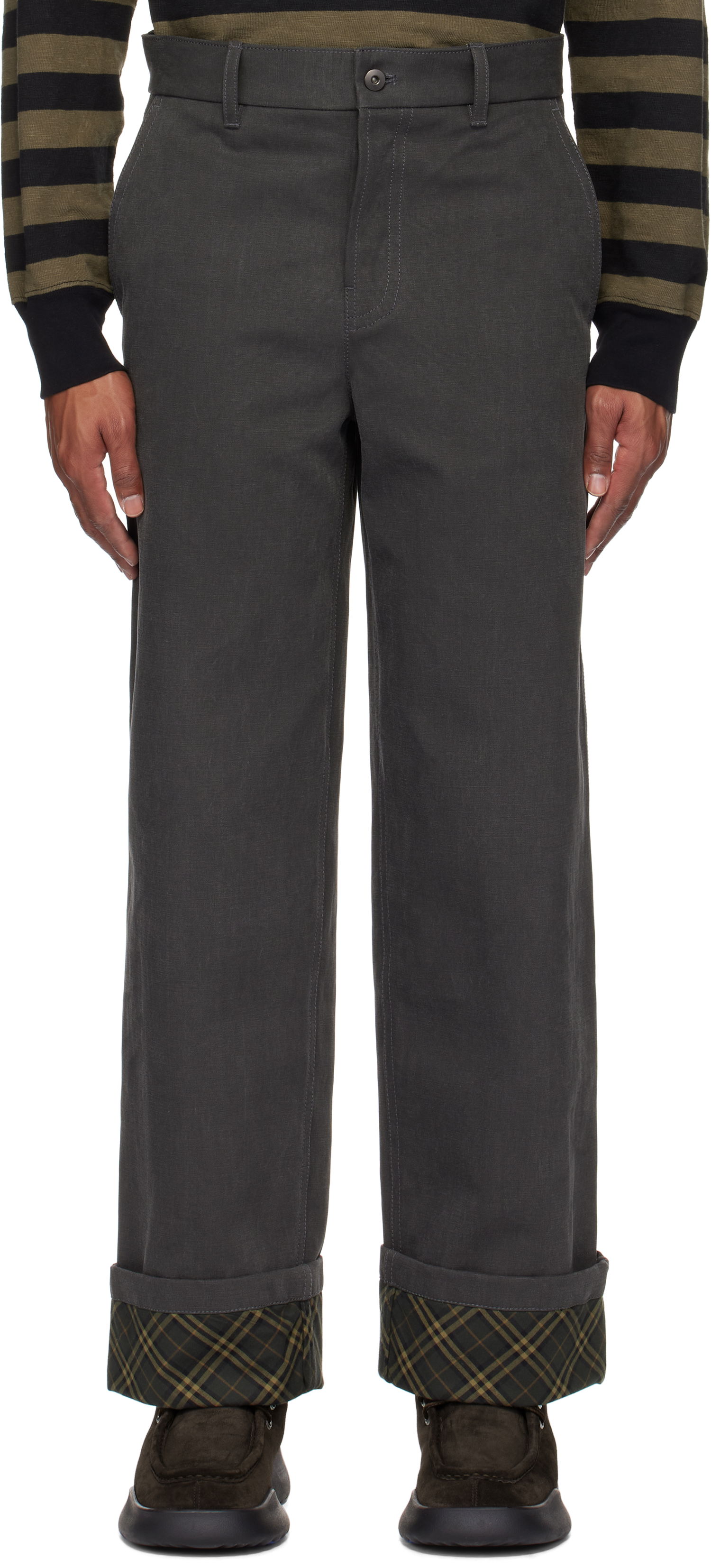Nohavice Burberry Cotton Carpenter Trousers with Cuffs Šedá | 8097557, 0