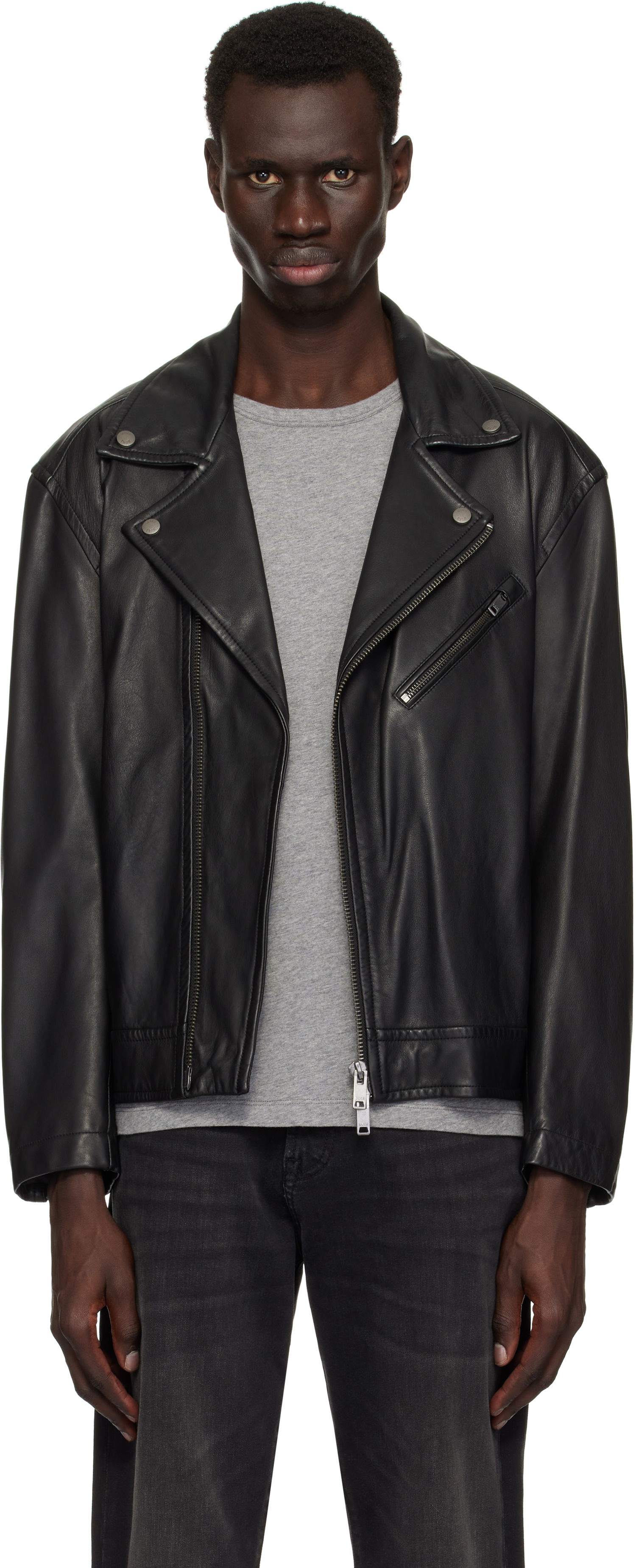 Bunda BOSS BOSS Zip Pocket Leather Biker Jacket Čierna | 50530258, 0