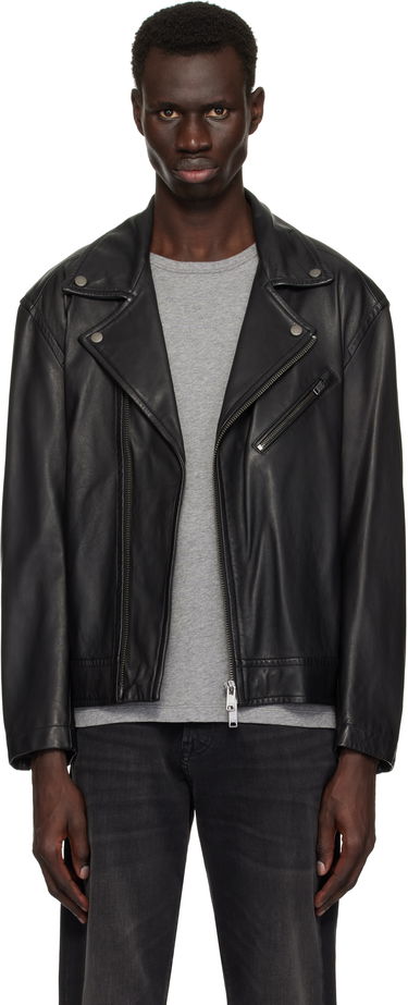 Bunda BOSS BOSS Zip Pocket Leather Biker Jacket Čierna | 50530258, 0