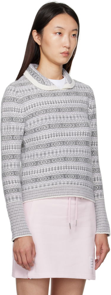 Sveter Thom Browne Thom Browne Wool Flannel & Mohair Jacquard Sweater Šedá | FKA497A-Y1029, 1