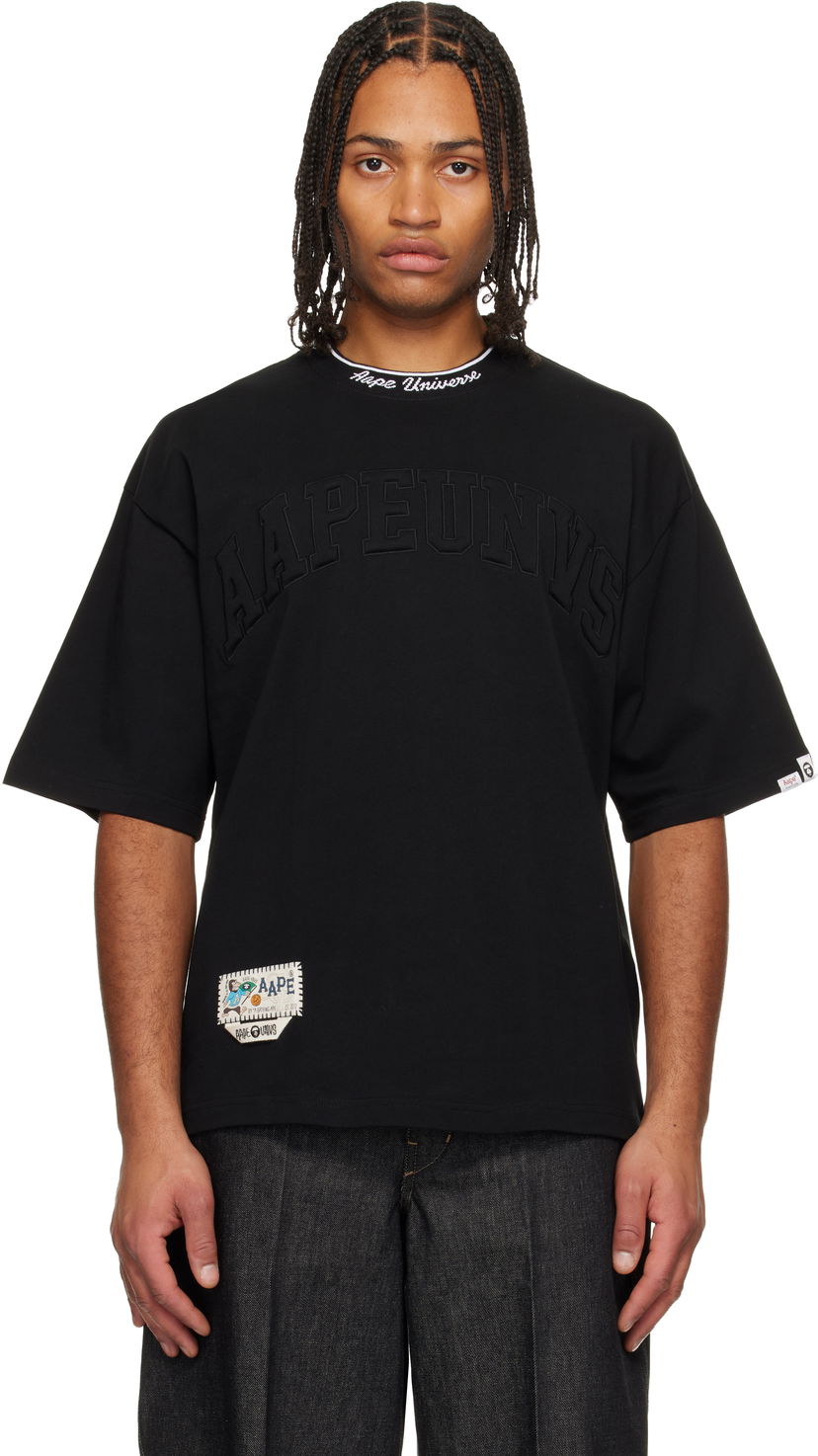 Tričko AAPE by A Bathing Ape Oversized Crewneck T-shirt with AAPEUNVS and Aape Universe Embroidery Čierna | AAPTEM1659XXNBKX