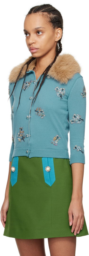 Sveter Valentino Valentino Embroidered Knit Cardigan Modrá | 6B3KA09Q91R, 3