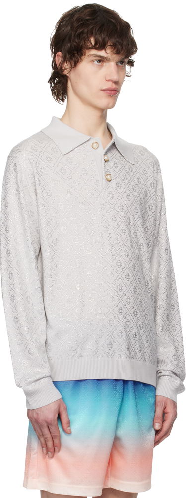 Polo tričko Casablanca Casablanca Crystal Monogram Knit Polo Šedá | MPS25-KW-865-01, 1