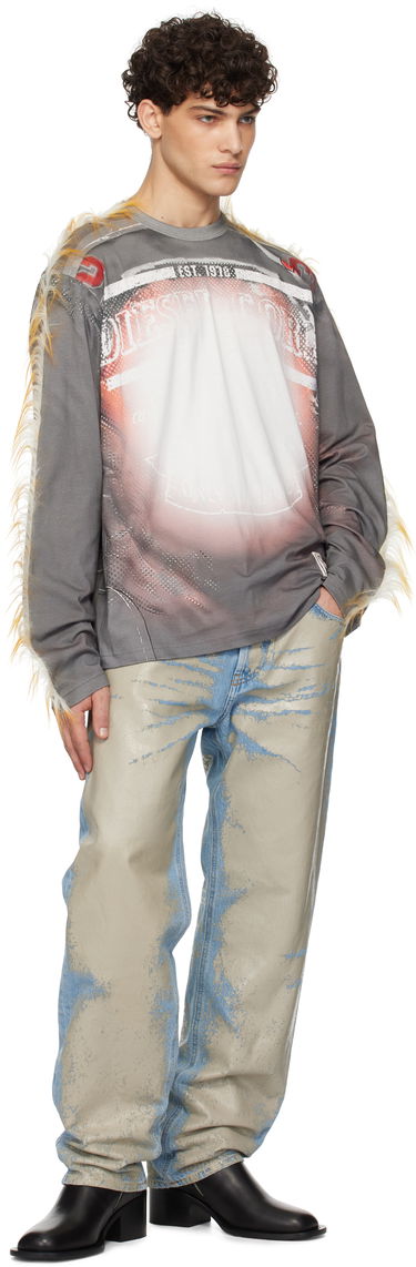 Tričko Diesel Long Sleeve Graphic T-Shirt With Faux Fur Detail Šedá | A16454-0EGBY-96PA, 3
