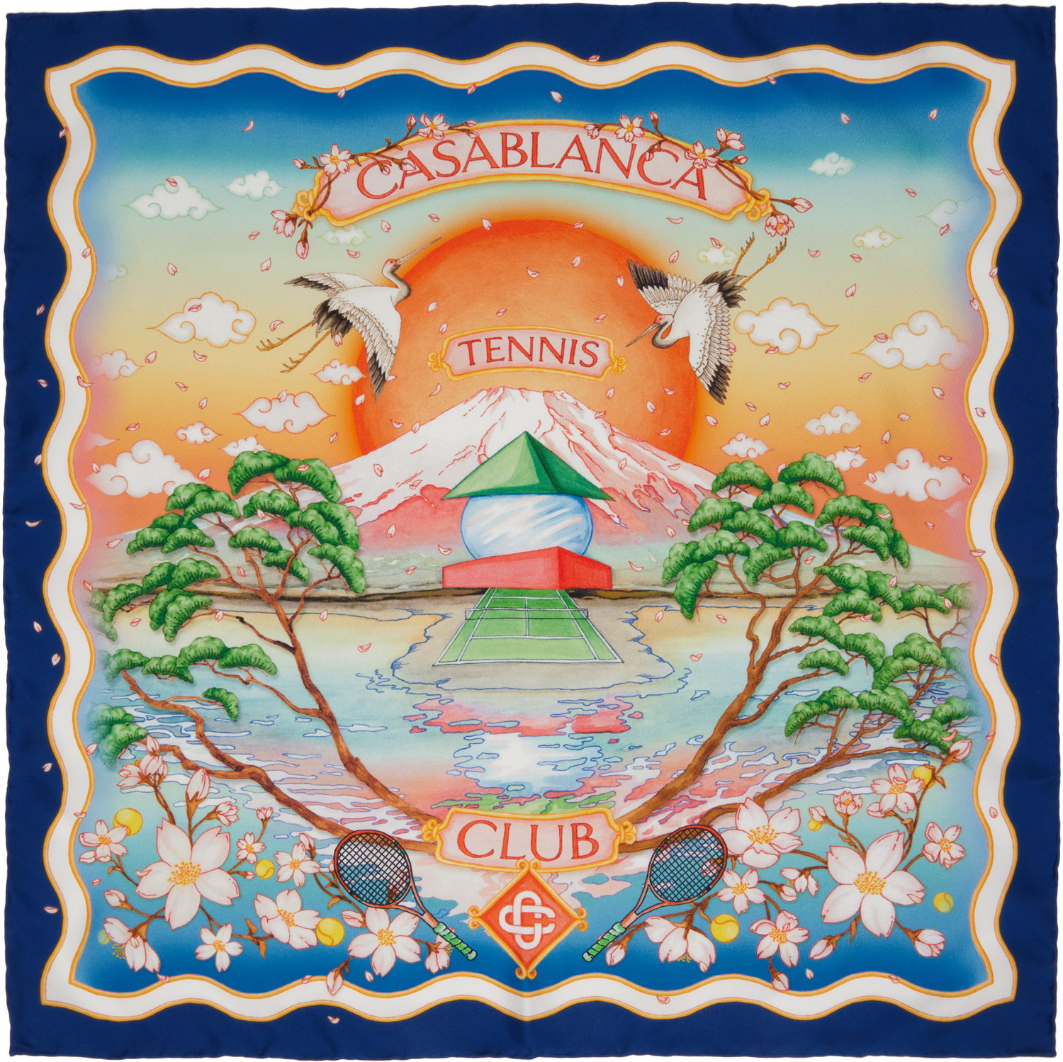 Šál Casablanca Casablanca Tennis Club Silk Scarf Modrá | APF25-ACC-053-02, 0