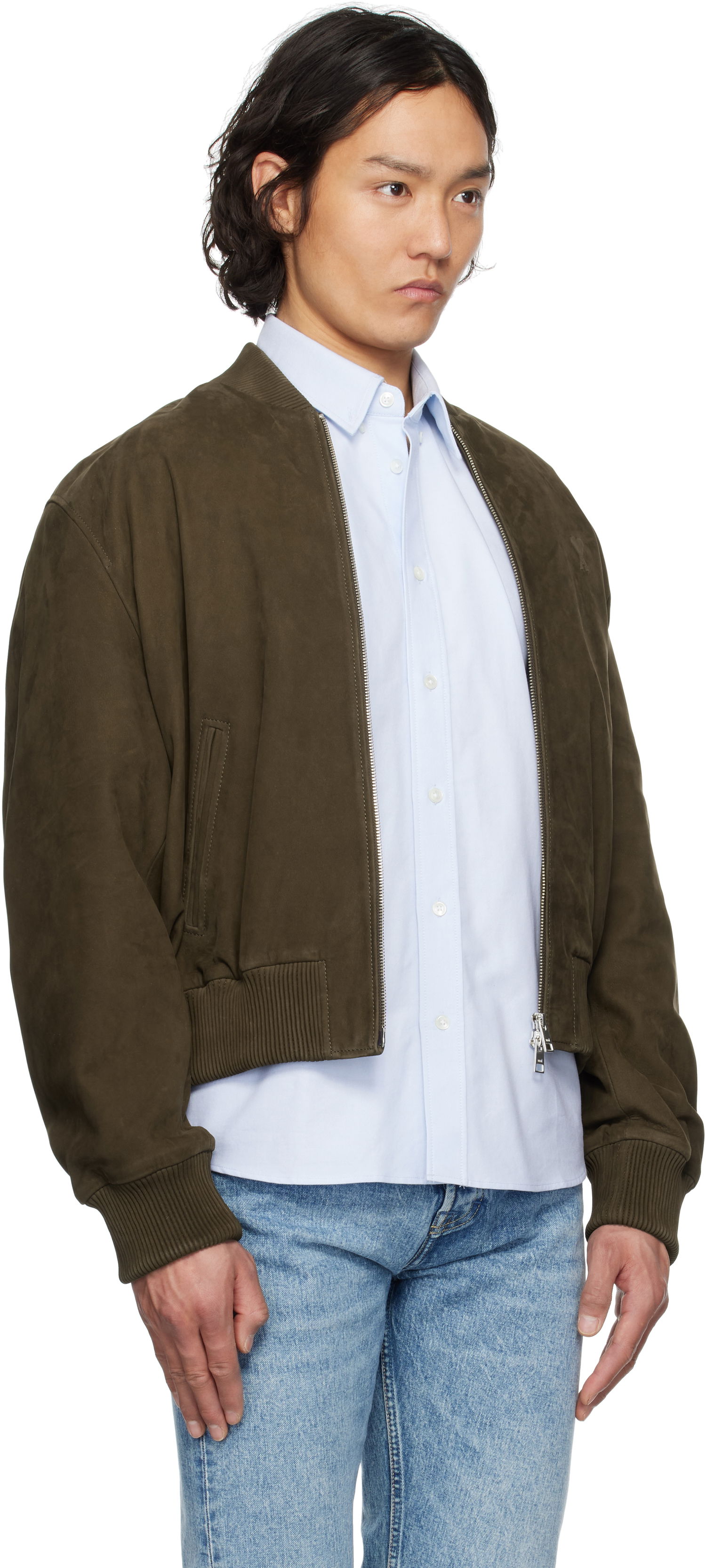Bomber bunda AMI AMI Paris Zipped Suede Jacket Zelené | HJK152.LH0052, 1