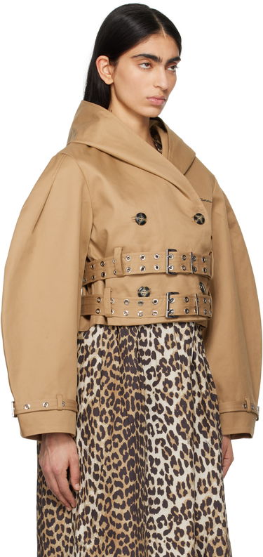 Trenčkot GANNI Ganni Bonded Cotton Short Trench Jacket Hnedá | W0220, 1
