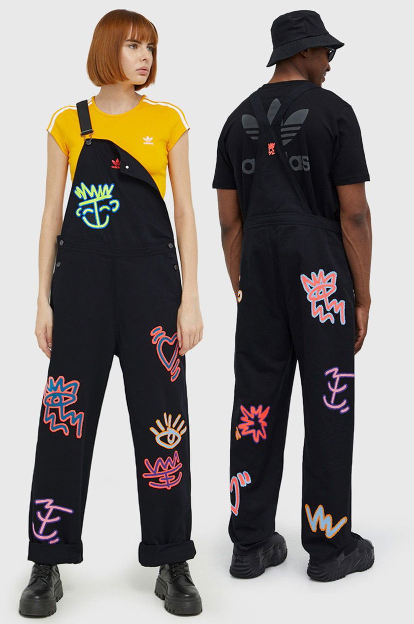 Overal adidas Originals Doodle Print Wide-Leg Overalls Čierna | HC3090