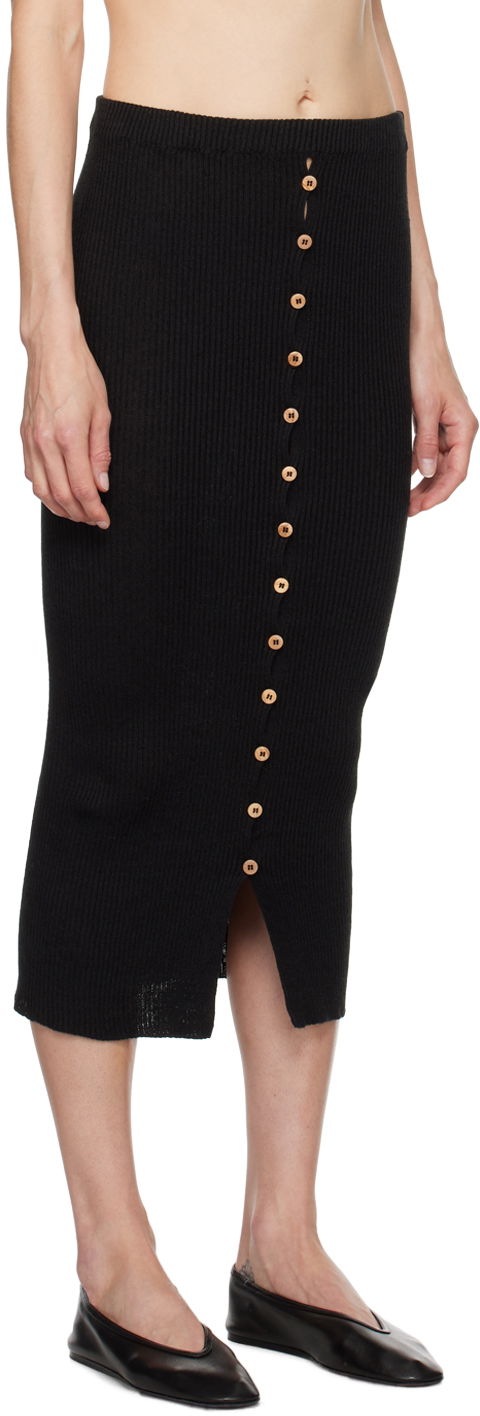 Sukňa Baserange Baserange Dande Midi Ribbed Knit Skirt with Button Closure Čierna | KNDAS-LI-AU24, 1