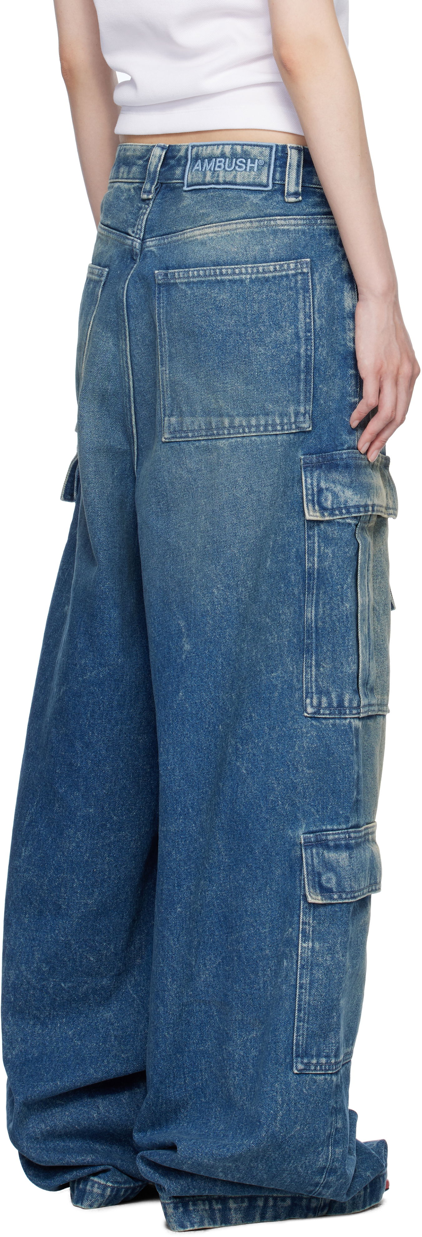 Vintage Wash Denim Cargo Pants