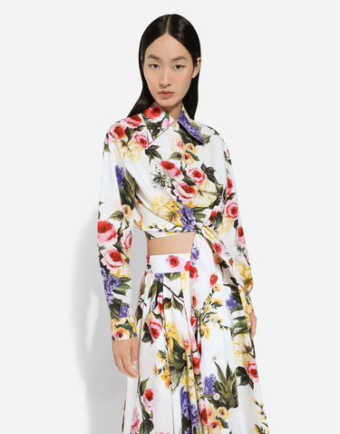 Košeľa Dolce & Gabbana Garden Print Tie-Front Crop Top Biela | F5R73THS5Q1HA4YB, 3