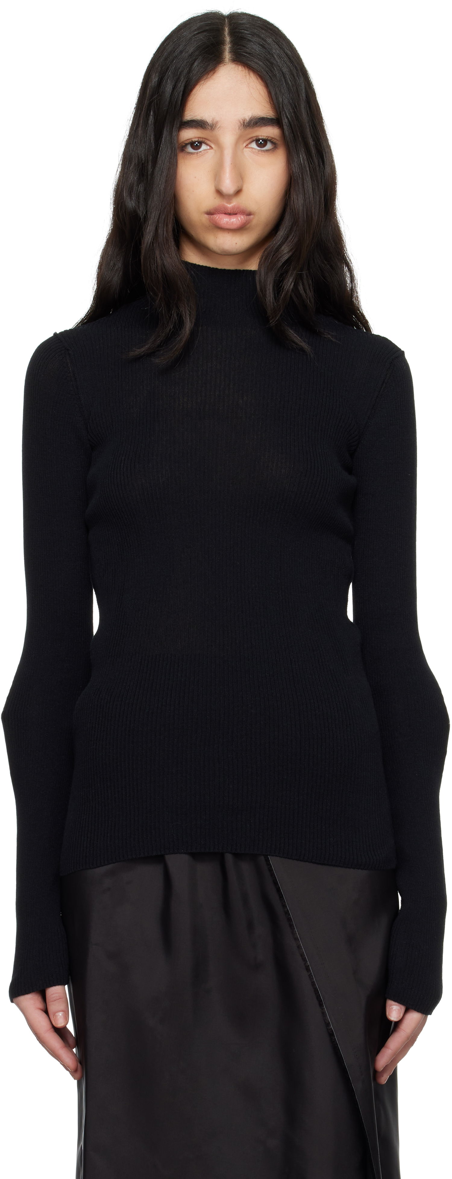 Sveter Maison Margiela MM6 Maison Margiela Elbow Patch Ribbed Turtleneck Top Čierna | S62HA0094 M13126, 0