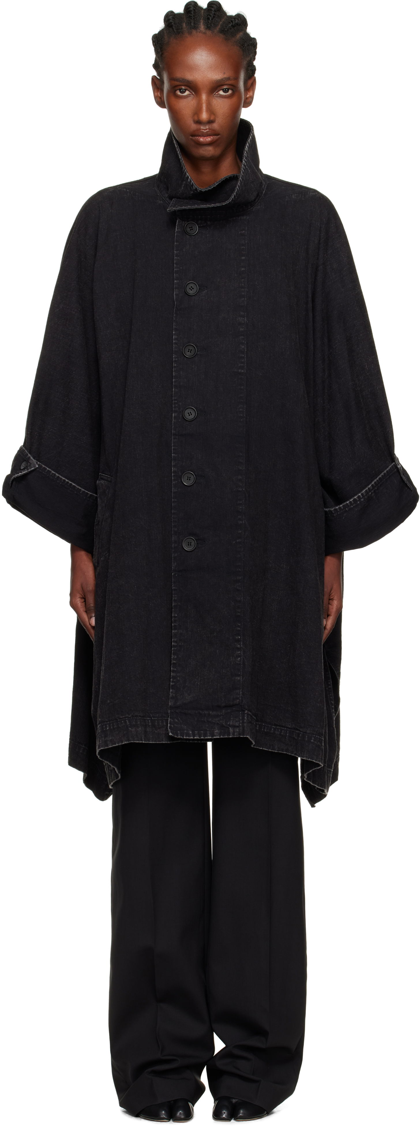 Kabáty Yohji Yamamoto YOHJI YAMAMOTO High Neck Denim Coat Čierna | FM-C51-007, 0